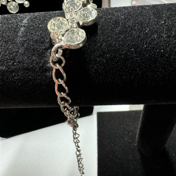 Silver Tone Rhinestone Necklace and Bracelet & Earrings - Picture 4 of 10